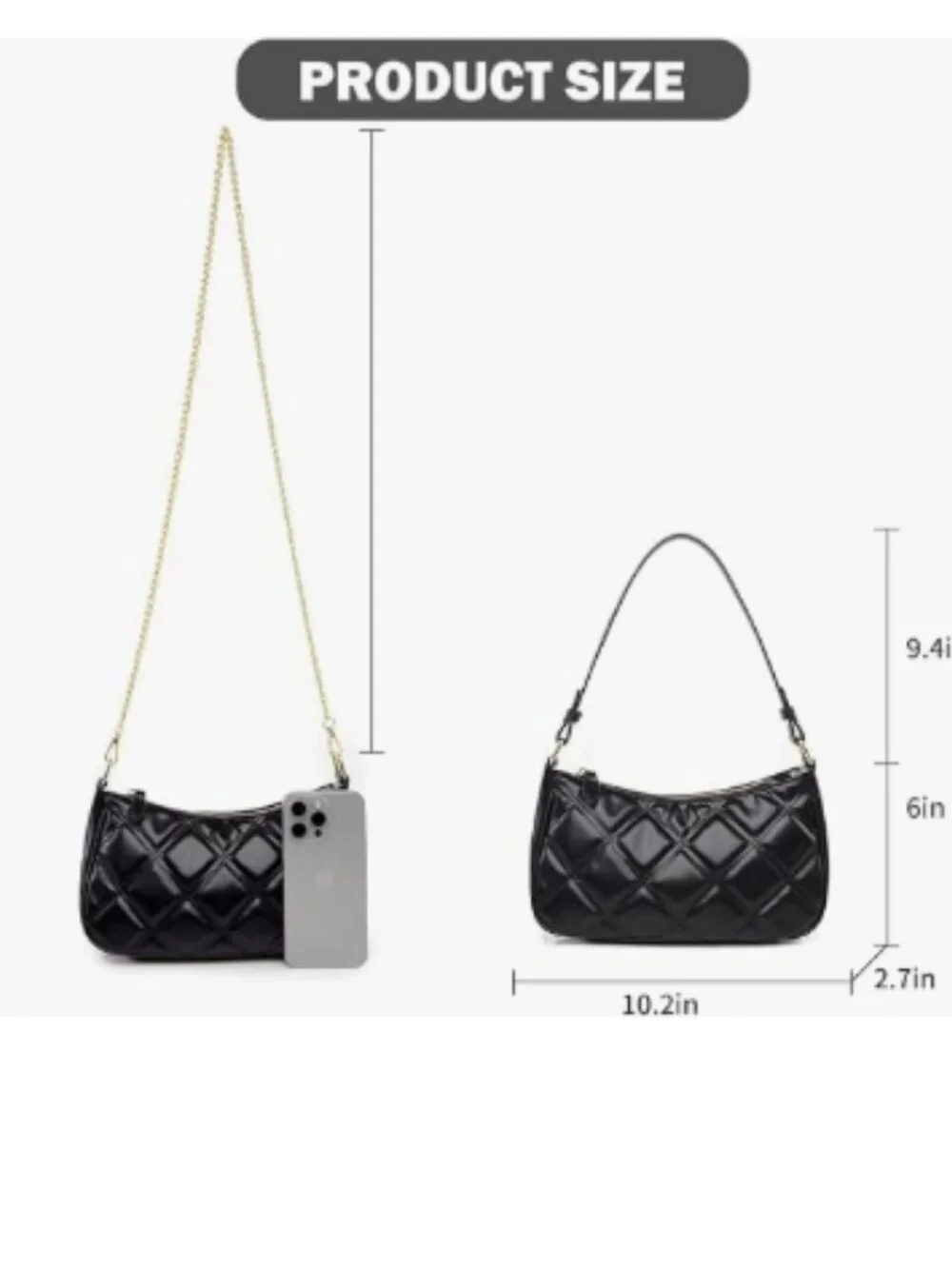 Crescent Shoulder Bag Vegan Leather Tote Purse w/ 2 Removable Straps ⭐